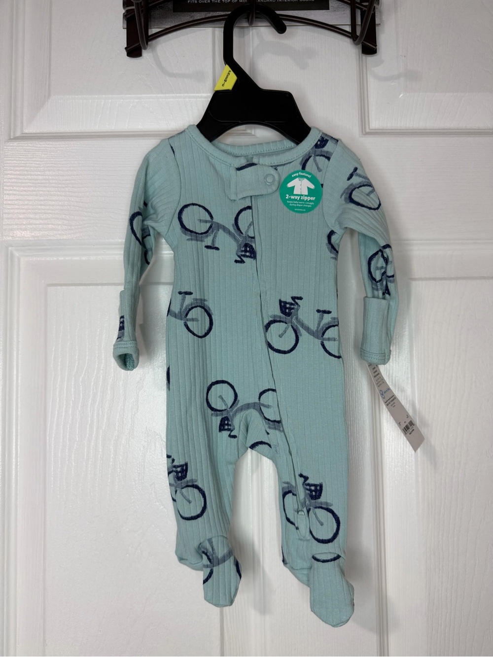 Carter's Light Blue Ribbed Footed One-Piece with Navy Bicycle Print